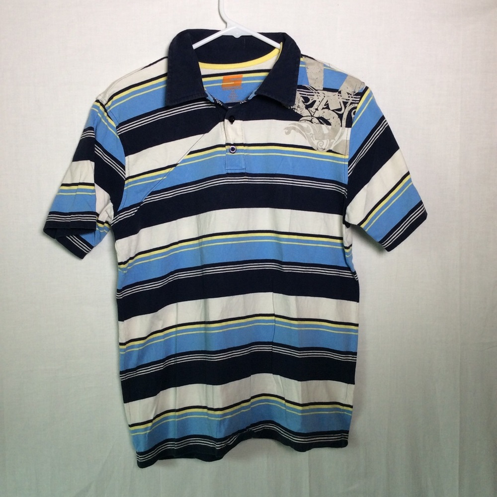 Sideout Striped Collared Blue/Yellow/White Shirt